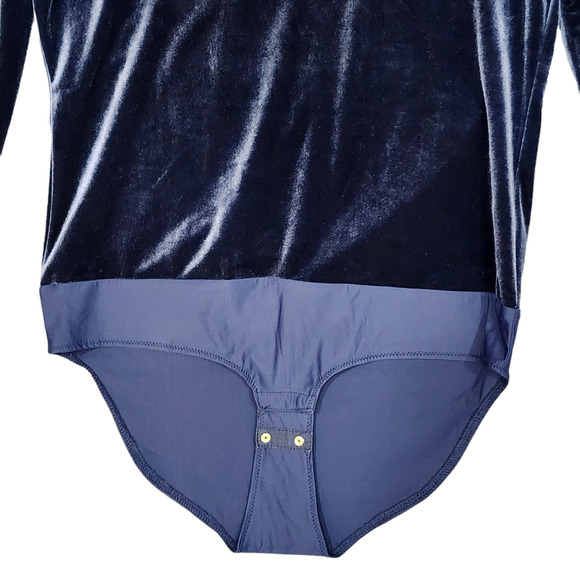 J Crew Jeans Bodysuit Velour Large Navy Blue Long Sleeve - Picture 5 of 10